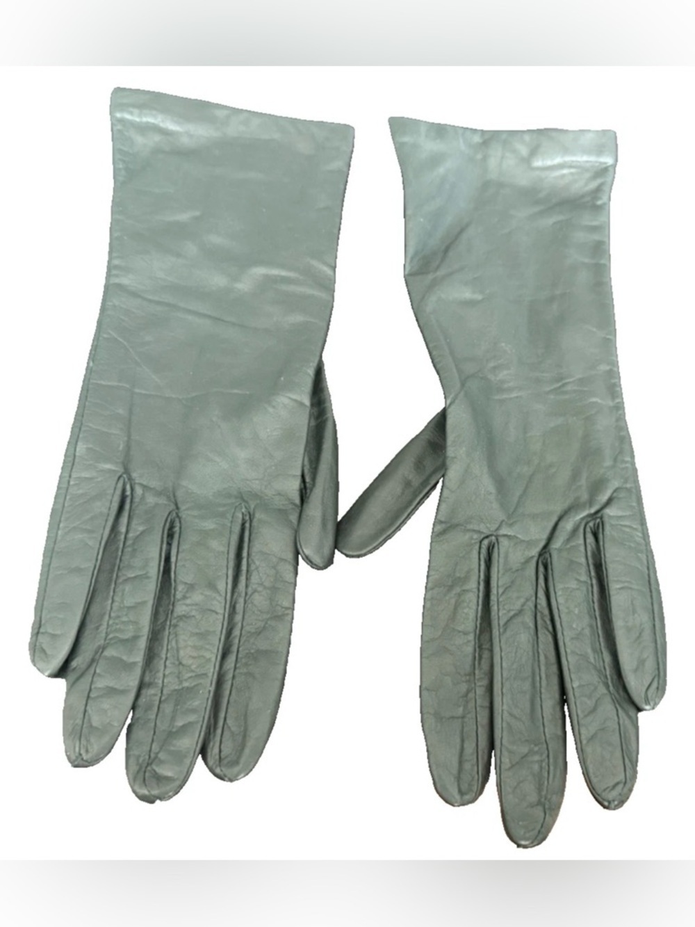 Vintage Bechamel Leather Silk Gloves Size 7 1/2 M Green